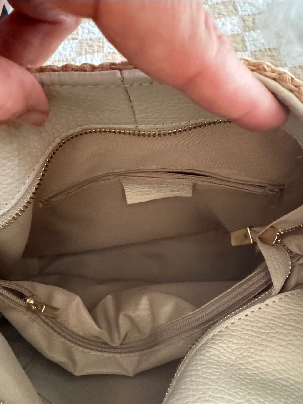 Italian Leather and Straw Hobo Bag with Cream Trim - Picture 6 of 8